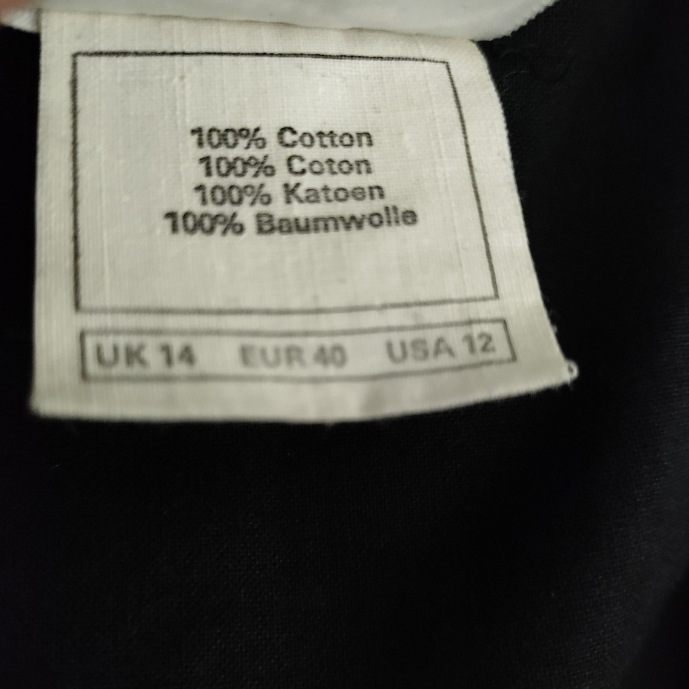 Vintage Laura Ashley Black Cotton V-Neck Midi Dress Made in Great Britain 12 - Picture 5 of 8